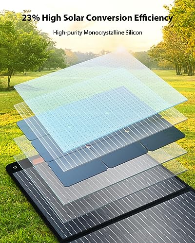 OSCAL PM 100W/20V Foldable Solar Panel, IP65 Waterproof Portable Solar Panel with Type-C QC3.0, USB Output and Five in One Cable for Phones, Tablets, Camping, RV, Off Grid