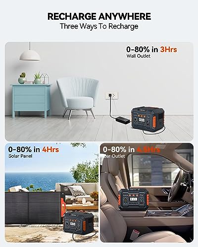 OSCAL Portable Power Station 300W (Peak 600W), Solar Generator with PD 60W Output, 8 Charging Outlets with LED Light, 110V/266Wh Pure Sine Wave AC Outlet for Home Emergencies/Camping/Weekend Travel