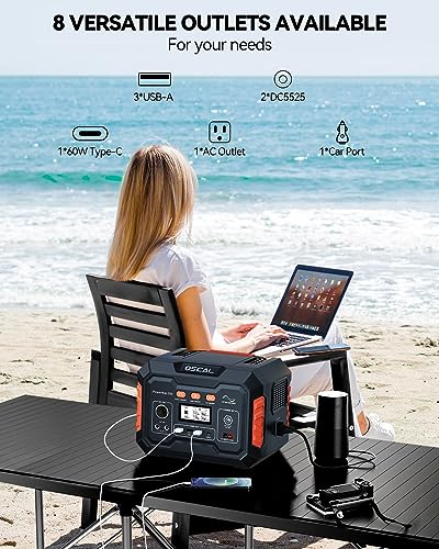 OSCAL Portable Power Station 300W (Peak 600W), Solar Generator with PD 60W Output, 8 Charging Outlets with LED Light, 110V/266Wh Pure Sine Wave AC Outlet for Home Emergencies/Camping/Weekend Travel