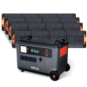 OSCAL-PowerMax-3600-Portable-Power-Station-with-4x200W-Solar-Panel-3600WhPeak-6000W-LiFeP04-Solar-Generator-with-AC-Outlets-12H-Full-Charge-10ms-UPS-for-Home-Use-Outdoor-Camping-RV-Trips-0