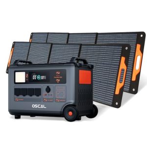 OSCAL PowerMax 3600(Peak 6000W) Portable Power Station with 2x200W Solar Panel, 3600Wh LiFeP04 Solar Generator with AC Outlets, 1.2H Full Charge, 10ms UPS for Home Use, Outdoor Camping, RV Trip
