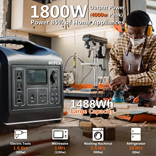 OUPES 1800W Portable Power Station, 1488Wh LiFePO4 Solar Generator w/ 3 AC Outlets (4000W Peak), Emergency Power for Home Backup, Outdoor RV/Van Camping (2023 Upgrade Version)