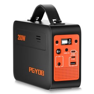 PGYOB 200W Portable Power Station, 102.4Wh/32000mAh Outdoor Solar Generator Backup LiFePO4 Battery Pure Sine Wave Power Pack with AC/DC Outlet, PD USB-C Outlet for Home, Camping, RV, Blackout, CPAP