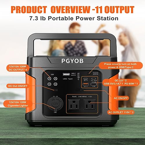PGYOB 400W Portable Power Station, 296Wh Outdoor Solar Generator Backup Ternary Battery Pure Sine Wave Power Pack with AC/DC Outlet, PD 65W USB-C Outlet for Home, Camping, RV, Blackout, CPAP