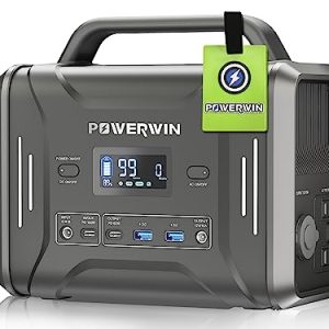 POWERWIN Portable Power Station 300Wh, Solar Generator 2×300W (Peak 600W) AC Outlets, Built-in Safe LiFePO4 Battery, 2×PD Fast Charging (60W & 100W) for Home Use/Outdoors Camping and More Emergency