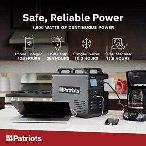 Patriot Power Generator - Fume-FREE, Silent & Safe Lithium-Iron-Phosphate Battery, 100-Watt Solar Panel Included, 1,800 Watts of Reliable Power During An Outage, Quiet & Portable, 2,500 + Lifecycles