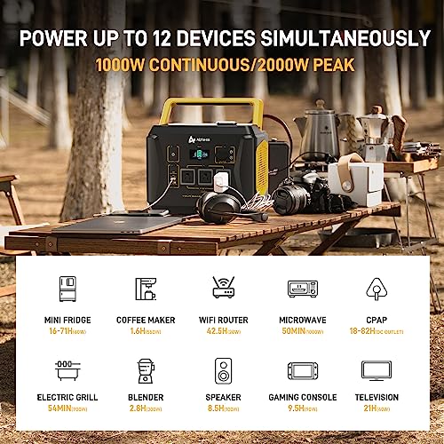 Portable Power Station 1000W AlphaESS 1036Wh Solar Generator with 3x110V/1000W AC Outlets for Home Use Emergency Backup Power Outage Outdoor Camping (Solar Panel Optional)