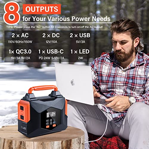 Portable Power Station 150W(Peak 300W), BailiBatt 146Wh 8-Port Portable Generator with Flashlight, 110V Pure Sine Wave AC Outlet Lithium Battery, Solar Generator for Home Camping