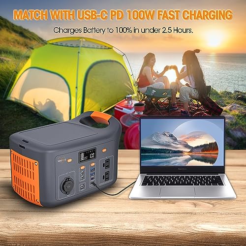 Portable Power Station, 256Wh LiFePO4 Battery Backup, 110V/300W AC Outlet, PD 100W USB-C Fast Charging, 9 Output Ports, Solar Generator for Outdoors Camping Home Blackout (Solar Panel Not Included)