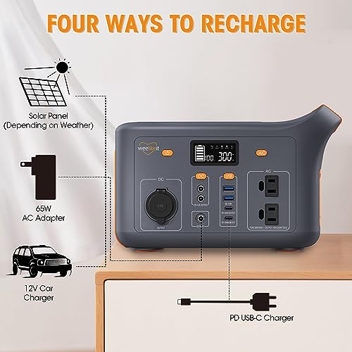 Portable Power Station, 256Wh LiFePO4 Battery Backup, 110V/300W AC Outlet, PD 100W USB-C Fast Charging, 9 Output Ports, Solar Generator for Outdoors Camping Home Blackout (Solar Panel Not Included)