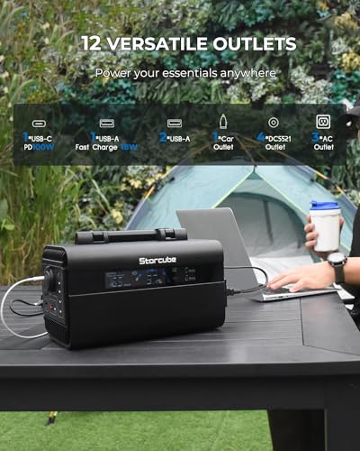 Portable Power Station 300W (Peak 500W), STORCUBE 294.4Wh Solar Generator with 100W USB-C PD Output, 110V Pure Sine Wave AC Outlet Backup LiFePO4 Battery for Outdoors Camping Home Emergency