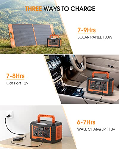 Portable Power Station 500, 519.4Wh Outdoor Solar Generator with 110V/500W AC Outlet for Home Use, Emergency Backup, Camping