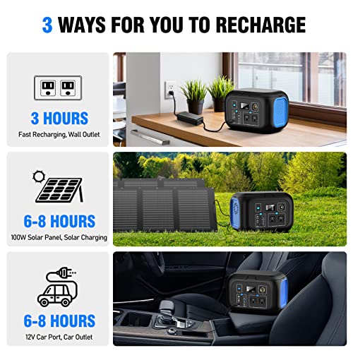 Portable Power Station 600W Power Bank 296Wh Solar Generator Lithium Battery Portable Generator Fast Charging with LED Light Battery Pack 9 Outputs Power Supply for Home Camping Emergency Backup