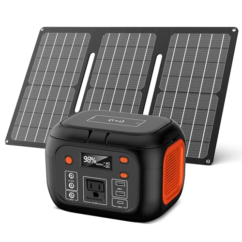 Portable Power Station 97Wh Power Bank 26400mAh Battery Pack Fasting Charging 150W AC & 30W Portable Foldable Solar Panel Charger for Outdoor Camping 12 Volt Waterproof High Efficiency Solar Panel Kit