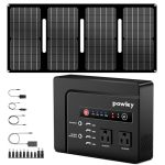 Powkey 200W Portable Power Station with Solar Panel, 40W Foldable Solar Panel with 146Wh AC Power Bank, High Eifficiency Waterproof Solar Panel Kit with Battery Bank for Outdoor Camping Home Backup