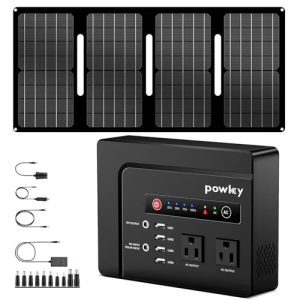 Powkey-200W-Portable-Power-Station-with-Solar-Panel-40W-Foldable-Solar-Panel-with-146Wh-AC-Power-Bank-High-Eifficiency-Waterproof-Solar-Panel-Kit-with-Battery-Bank-for-Outdoor-Camping-Home-Backup-0