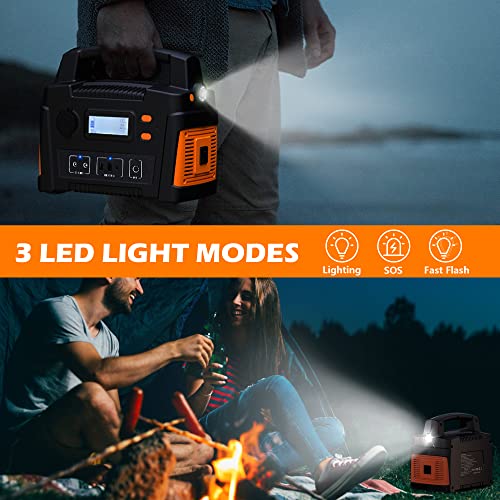 SROTEK Portable Power Station 300W 296Wh Lithium Battery Pack Generator with LED Light [Output: 110V/AC, 12V/DC, 2x USB,Type C] [Input:110-240V Adapter & Solar] for Outdoors Camping Travel Blackout