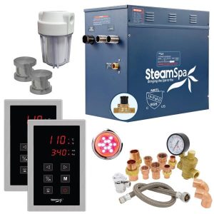 SteamSpa 10.5kW Steam Sauna Generator Executive Bundle 240V Steam Generator with Touch Pad, Steamheads, Pressure Relief Valve, Built-in Auto Drain, LED Light, Filter and Quick Install Kit EXT1050BN-A