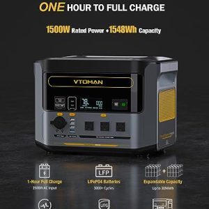 VTOMAN FlashSpeed 1500 Portable Power Station with 220W Panel, 1548Wh/1500W LiFePO4 Battery Power Station for Home Backup, Blackout, Emergency, Camping