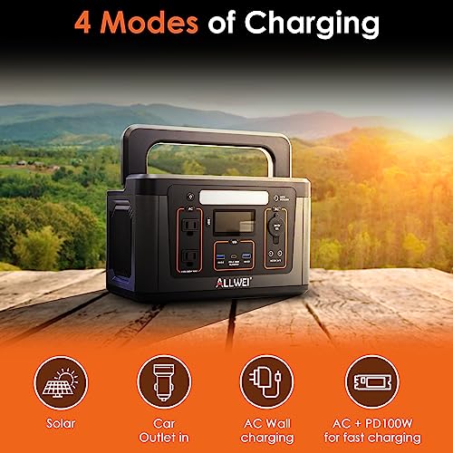 WALLECOM Portable Power Station 500W - 560Wh Solar Generator with USB-C PD60W and 110V/500W, Pure Sine Wave AC Output, 156000mAh Battery Power Station Outdoor Camping and Emergency Blackout-Peak 1000W