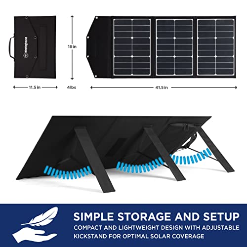 Westinghouse Portable 60W Solar Panel for Portable Power Stations, iPhone, iPad, Tablets, Laptop, with QC 3.0 USB and USB-C ports, DC Output, for Outdoors, Camping, RVs, and Travel,Black