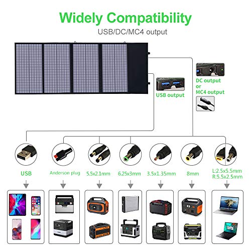 X-DRAGON 140W Foldable Polycrystalline Solar Panel Portable Charger with Parallel Port, with MC-4 for Compatible with Most Portable Power Station, Laptop, Cellphone and Tablet Black
