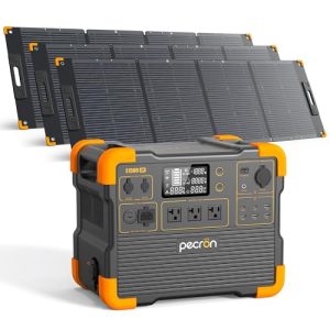 pecron Solar Generator E1500LFP with 3pcs 200W Solar panel,1536Wh/2200W Portable Power Station LiFePO4 Battery Backup Emergency Power for Camping, Off-grid, Power Outage