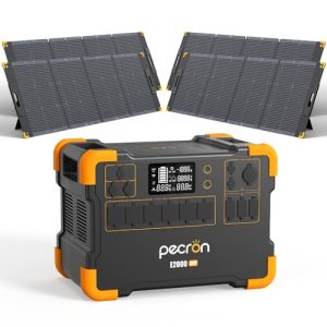pecron Solar Generator E2000LFP: Portable Power Station with 4X 200W Solar Panels with 6X120V/2000W AC Outlets LiFePO4 Battery Backup for Outdoors Camping Emergency