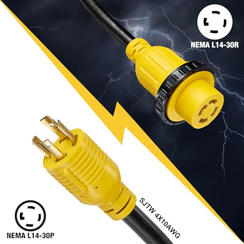 15FT 30 Amp Generator Cord with Pre-Drilled Power Inlet Box,Heavy Duty Generator Power Cord 4 Prong,125/250V,NEMAL14-30P/14-30R,Waterproof,ETL Listed,Home/RV Power Supply