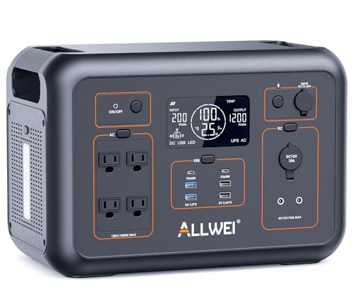 ALLWEI LiFePO4 Portable Power Station 1200W, 1008Wh Solar Generator with UPS Mode, 1.5Hrs Fast Charge, 4 AC Outlet(2400W Peak), Power Battery Generator for CPAP Camping Outdoor Emergency
