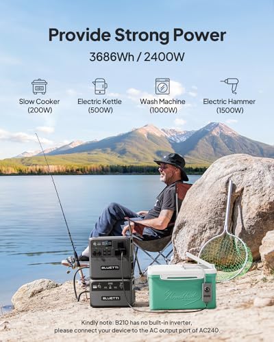 BLUETTI Portable Power Station AC240 and B210 External Battery, Expand to 3686Wh LiFePO4 Battery Backup w/ 3 2400W AC Outlets, IP65 Water Resistant Solar Generator, Home Backup Power for Camping, RV