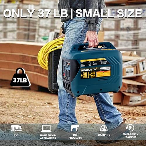 Dual Fuel Portable Inverter Generator 2200W Gas & Propane Powered, Ultra Quiet Lightweight with CO Sensor Digital Dispaly Parallel Capability EPA Compliant for Camping RV Backup Home Use