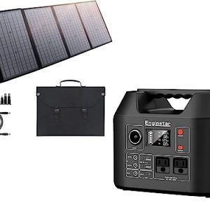 EnginStar Portable Power Station, 300W 296Wh Battery Bank with 110V Pure Sine Wave AC Outlet,100W Foldable Solar Panel Charger with 18V DC Outlet for Portable Power Stations