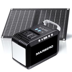 MARBERO Camping Solar Generator 120W Peak Portable Power Station 88Wh Generator with Solar Panel Included 21W, AC, DC, USB QC3.0, LED Flashlight for Outdoor Home Camping Fishing Emergency Backup