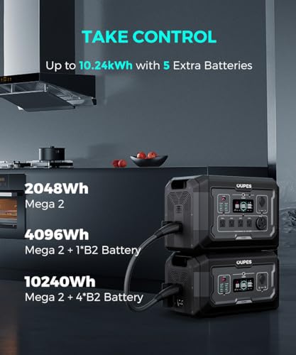 OUPES Mega 2 2500W Portable Power Station with 2048Wh Extra B2 Battery, Up to 4096Wh Lifepo4 Home Battery Backup with Expandable Capacity, Solar Generator for Home Use, Blackout, Camping, RV