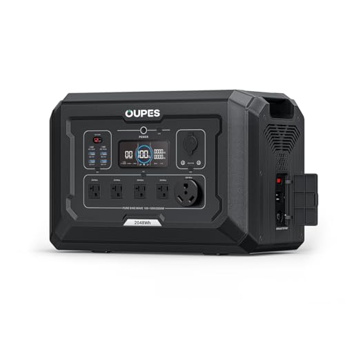 OUPES Mega 2 Solar Generator 2500W, 2048Wh Power Station with 4x240W Solar Panels and B2 Battery, Expand Power to 4096Wh, Intelligent BMS LiFePO4 Battery for Home Use, Camping, and RVs