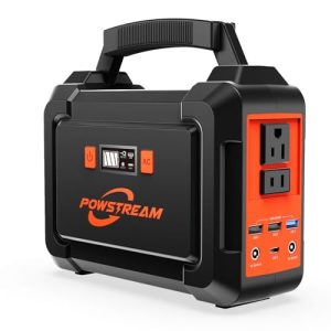 POWSTREAM-167Wh-Portable-Power-Station-Outdoor-Camping-Solar-Generators - 200W Peak Power Bank Lithium Ion Battery with 110V AC Outlet 2 DC Ports 4 USB Ports, LED Flashlights for Home Emergency Backup