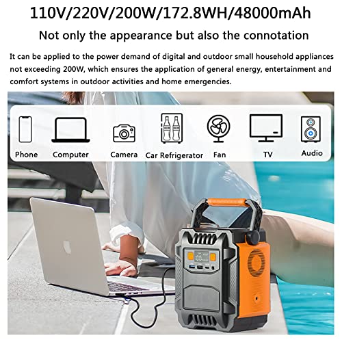 Portable Power Station 200W/ 172.8Wh/ 48000mAh Lithium Battery Portable Charging Station 110V/ 220V Pure Sine Wave AC Outlet for Camping, Home Laptop Emergency Backup