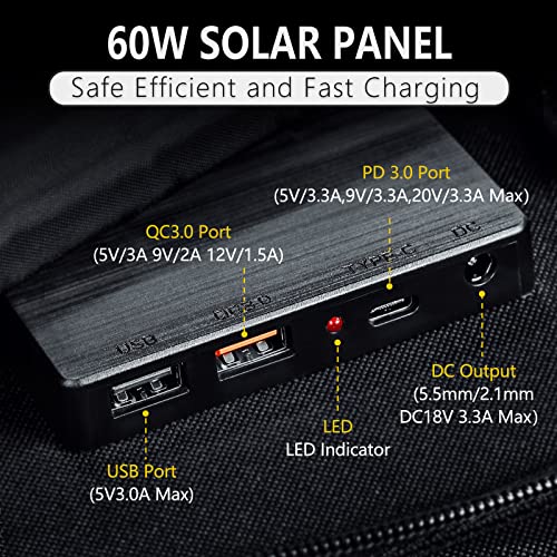 Portable Power Station and Foldable Solar Panel - RS420 200W Ready Solar Generator Lithium Battery Backup and 12V RSSP60 60W Solar Charger with AC/12V DC/USB Outlets