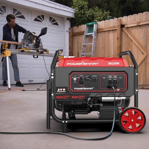 PowerSmart Home Backup Portable Generator Gas Powered, Electric Start, Transfer RV Ready 30A 120/240V Outlet Handle & Wheel Kit, CARB Compliant Generators for Home Use, Trailer, Jobsite