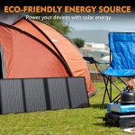 Powkey 350W Solar Generator,60W Solar Panel and 10W USB LED Light Kit, 70,000mAh Power Bank with AC Outlets, 9 Outports Power Station for Outdoors Camping Travel Hunting Emergency
