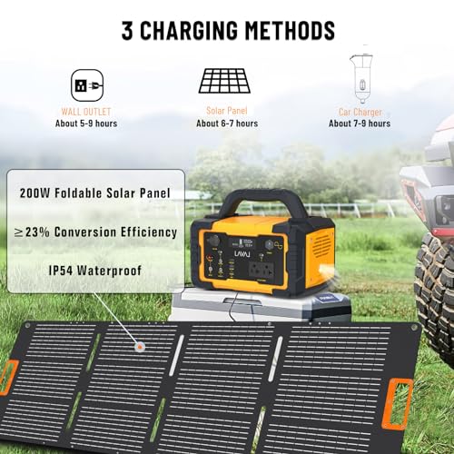 Solar Generator 600W Portable Power Station with 200W Foldable Solar Panel, 647Wh Lithium Battery, 110V/600W AC Outlet, Quiet Generators for Home, RV, Outdoor, Camping and Emergencies use