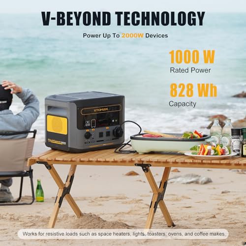 VTOMAN FlashSpeed 1000 Portable Power Station 1000W (Peak 2000W), LFP Battery Powered Generator with Expandable Capacity, Jump Starter, UPS function, Great for Driving, Off-Grid, Camping, Home Outage