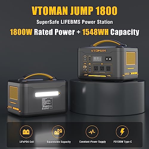VTOMAN Jump 1800 1800W Portable Power Station with 220W Panel, 1548Wh Battery Powered Station for Home Backup, Blackout, Emergency, Camping