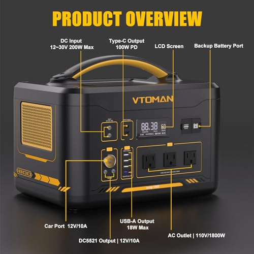 VTOMAN Jump 1800 1800W Portable Power Station with 220W Panel, 1548Wh Battery Powered Station for Home Backup, Blackout, Emergency, Camping