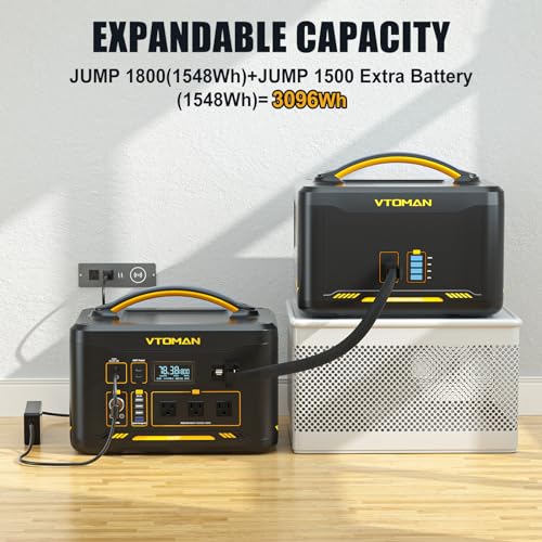 Vtoman 3096Wh Portable Power Station Bundle with Extra Battery & 220W Solar Panel Included, Up to 3600W Solar Generator for Power Outages, RV, Camping, Emergencies