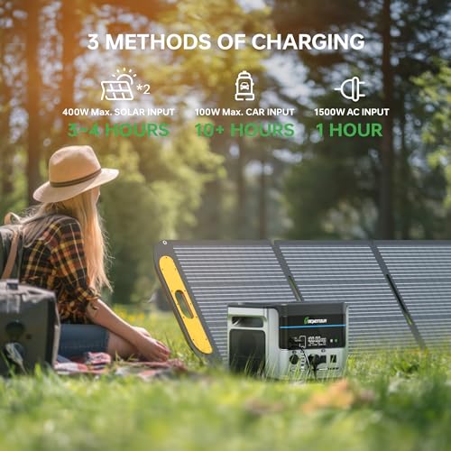 DEMOTOUR Solar Generator 1408Wh with 220W Pro Solar Panel 1500W Portable Power Station 110V Pure Sine Wave AC Outlets, LiFePO4 Battery for Camping, Emergency, Home Backup, Power Outages