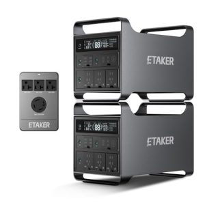 ETaker Portable Power Station M2000 2PCS with Merge Box ET200, 2008Wh Capacity with15 Outlets, Fast Charging, Solar Generator Expandable for Home Backup, Emergency, Outdoor, RV Travel