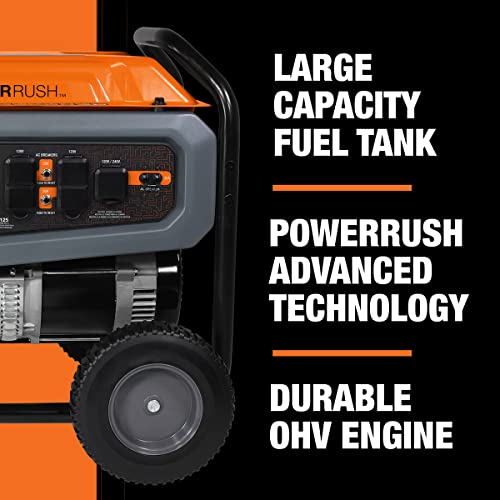 Generac 7680 GP6500 6,500-Watt Gas-Powered Portable Generator - COsense Technology - Powerrush Advanced Technology - Reliable Power for Emergencies and Recreation - 49 State Compliant