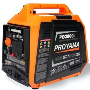 PROYAMA 3800W Portable Inverter Generator, CO Sensor, Digital Interface, RV - Ready, LED Light, ECO - Mode, Parallel Capable, Low Oil Shutoff, Super Quiet and Lightweight with Weatherproof Cover